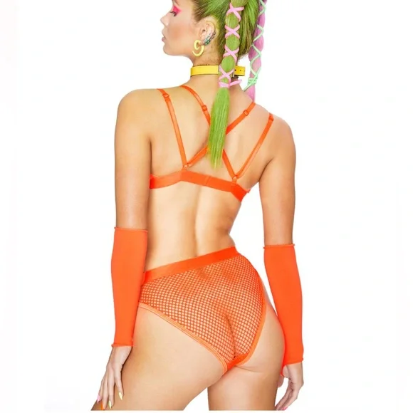 Bright Orange Fishnet Set - Picture 3 of 9